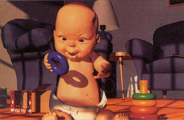 a baby in diapers is holding a toy