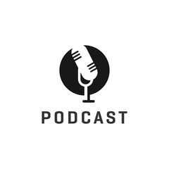 a black and white image of a microphone with the word podcast on it's side