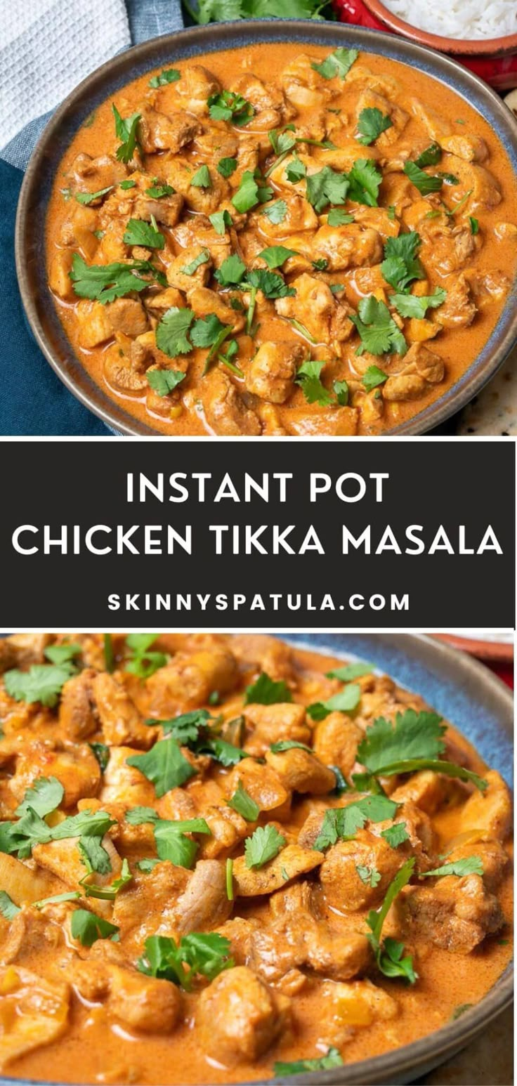 instant pot chicken tikka masala in a blue bowl