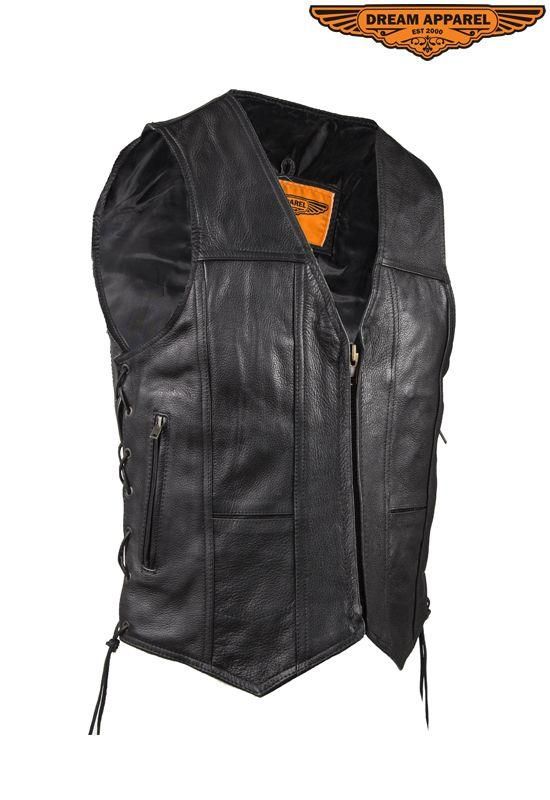 Mens Plain Leather Zippered Vest With Gun Pocket and side laces Mens Biker Style, Zipper Vest, Motorcycle Vest, Motorcycle Outfit, Leather Vest, Biker Style, Fashion Mens, Leather Zipper, Mens Clothing