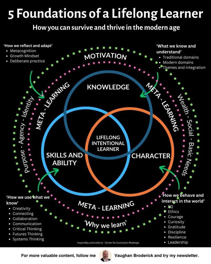 a vennuous diagram with the words'5 foundationss of a lifelong learner '