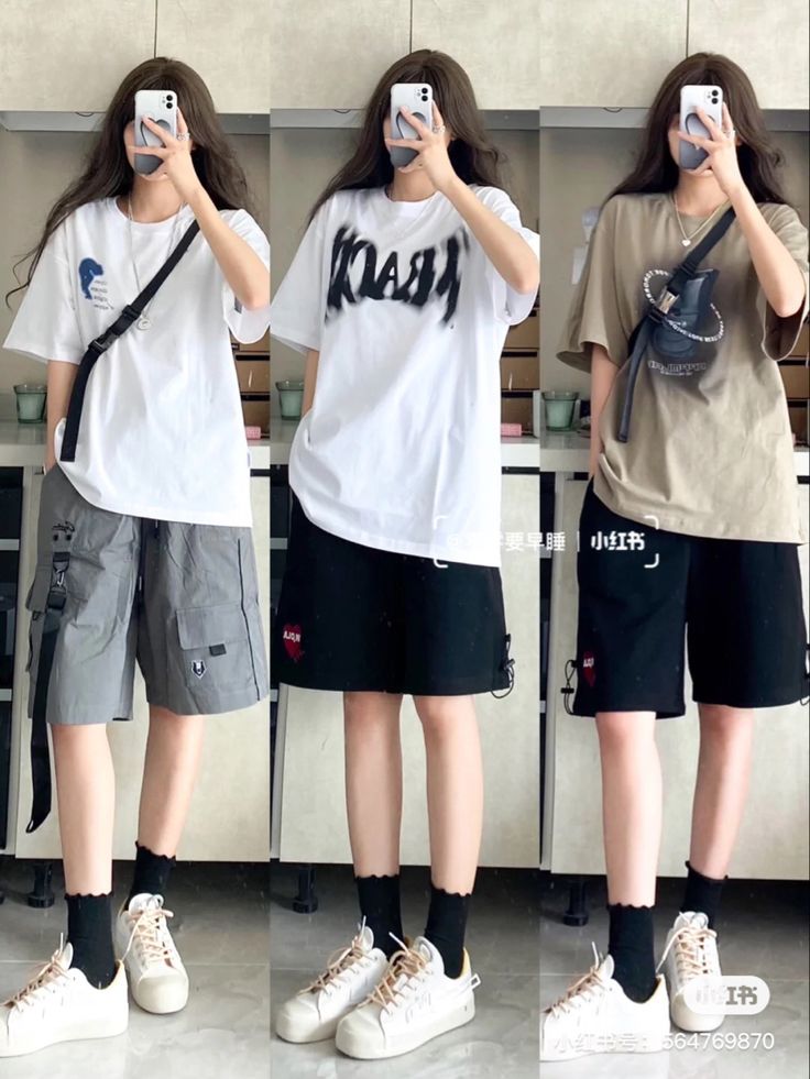 Tomboy Outfit Ideas Summer, Cute Korean Summer Outfits Street Styles, Tomboyish Summer Outfits, Korean Tomboy Summer Outfits, Tomboy Outfits With Shorts, Tomboyish Outfits Casual, Tomboy Style Outfits Shorts, Ootd Tomboy Girl, Boyish Outfits Summer