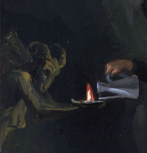 a painting of a person holding a plate with a candle in it