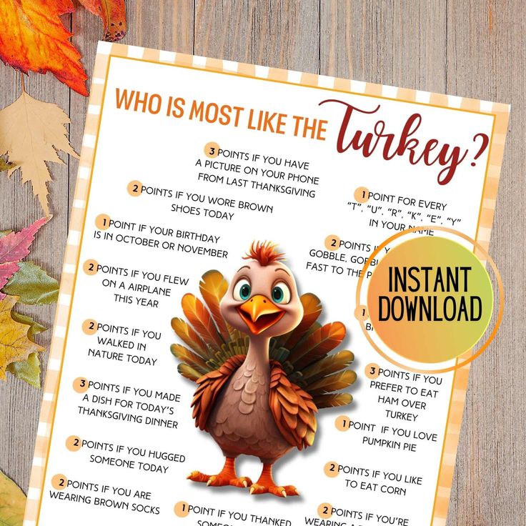 a thanksgiving turkey game with the words who is most like the turkey?