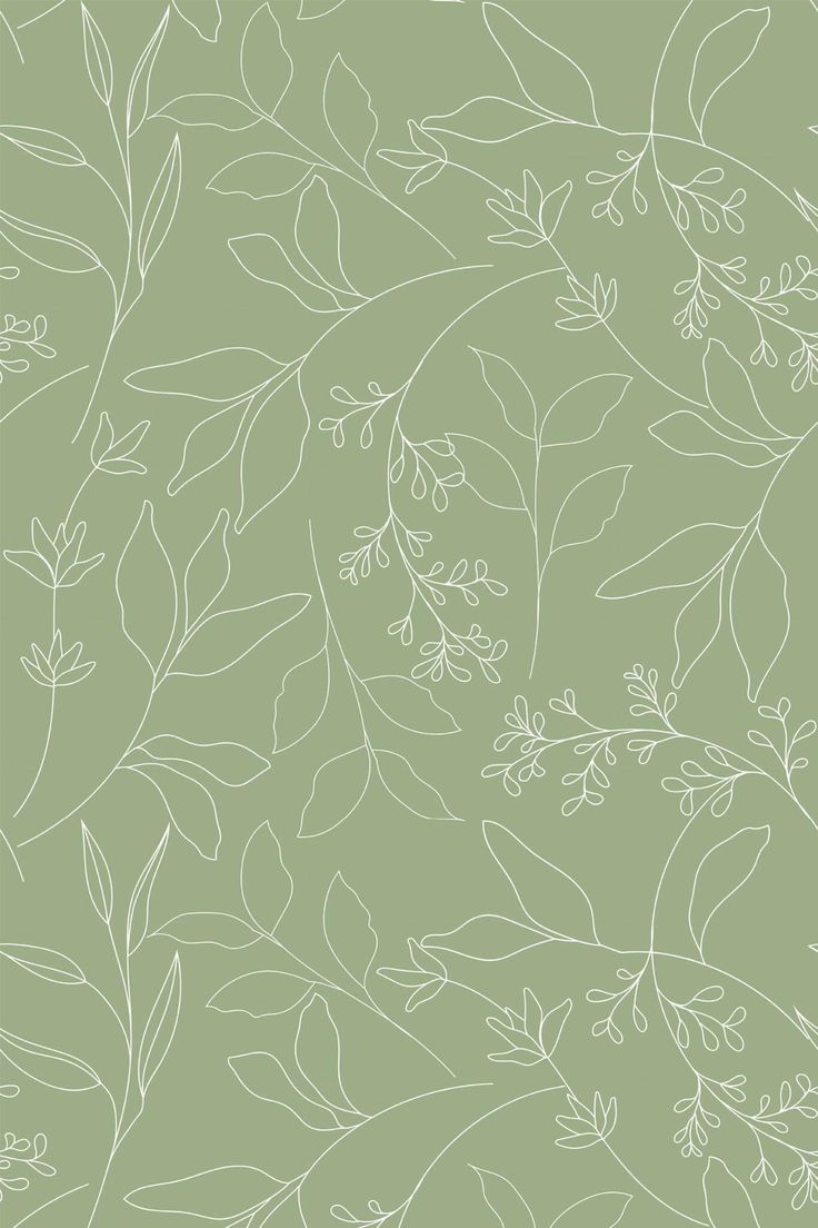 a green wallpaper with white leaves and branches on the left side, along with a light green background