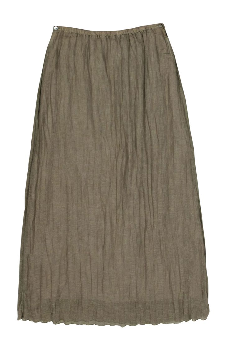 Current Boutique-Margaret O'Leary - Sage Green Linen Maxi Skirt Sz M Fitted Linen Maxi Skirt For The Beach, Cotton Brown Maxi Skirt For Spring, Brown Cotton Maxi Skirt For Spring, Spring Brown Cotton Maxi Skirt, Bohemian Linen Maxi Skirt For Spring, Spring Bohemian Linen Maxi Skirt, Brown Relaxed Fit Maxi Skirt For Summer, Summer Maxi Length Linen Skirt, Summer Maxi Linen Skirt