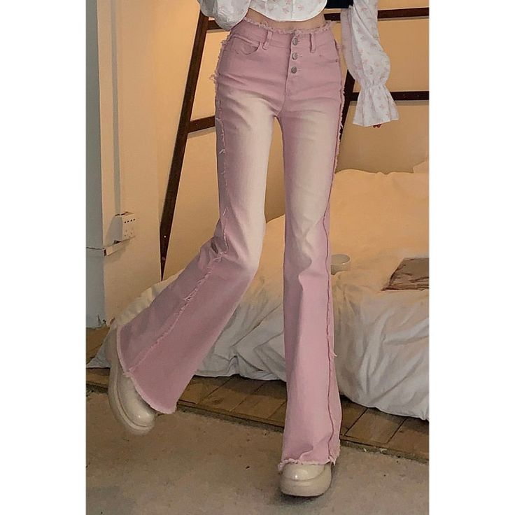 SPECIFICATIONSdropshipping: yesWaist Type: lowThickness: ThinStyle: CasualRelease Date: Spring 2022Origin: CN(Origin)Model Number: NKZ126Material: CottonMaterial: polyesterLength: Full LengthJeans Style: Flare PantsItem Type: JEANSGender: WOMENFit Type: RegularFabric Type: Thin denimDecoration: RippedDecoration: BleachedClosure Type: Zipper FlyBrand Name: FeiernanAge: Ages 18-35 Years Old Pink Flare Pants Outfit, Cute Flare Jeans, Pink Flare Pants, Cute Pants Outfits, Low Waist Jeans, Women Y2k, Fashion Bottoms, Pants Outfits, Jeans Y2k