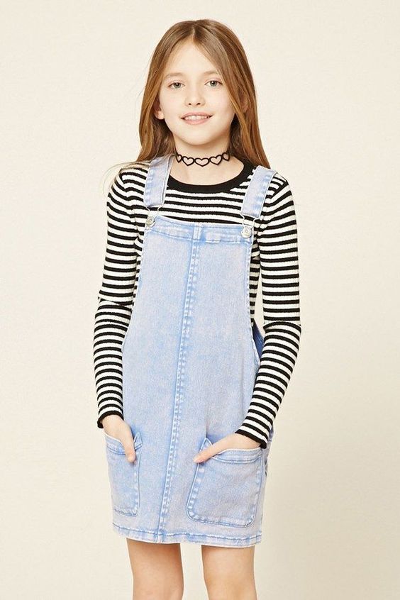 Don't buy... turn your mouth off in your pajamas Overall Dress Outfit, Forever 21 Girls, Denim Overall Dress, Cropped Tops, Tween Outfits, Kids Outfits Girls, Dresses Kids Girl, Overall Dress