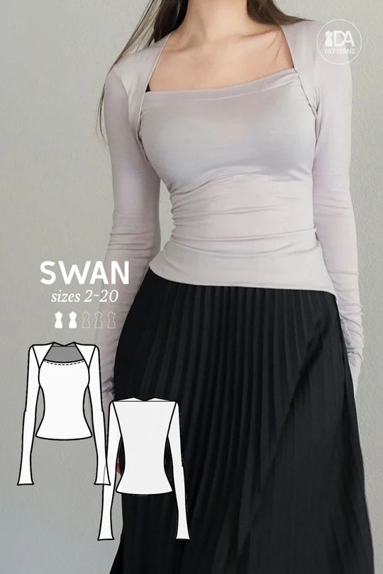 Swan Sweater Pattern Swan Sweater, Sewing Projects Clothes, Feminine Elegance, Mesh Tops, Diy Vetement, Shoulder Wrap, Top Sewing Pattern, Sewing Design, Diy Sewing Clothes