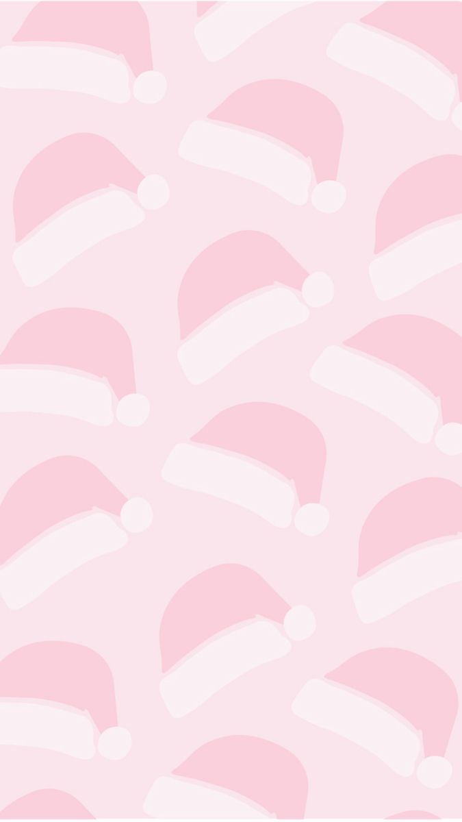 a pink background with santa hats on it