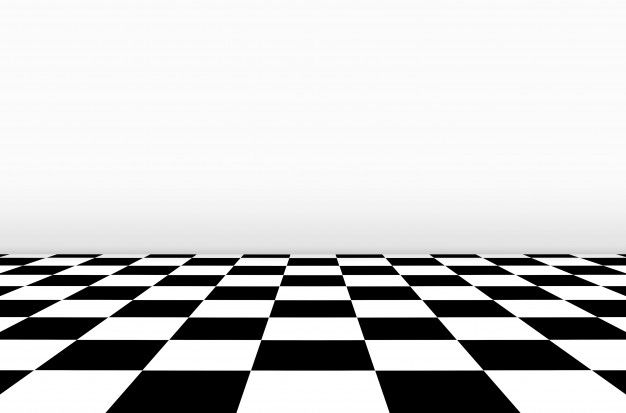 a black and white checkered floor with an empty wall in the backgroud