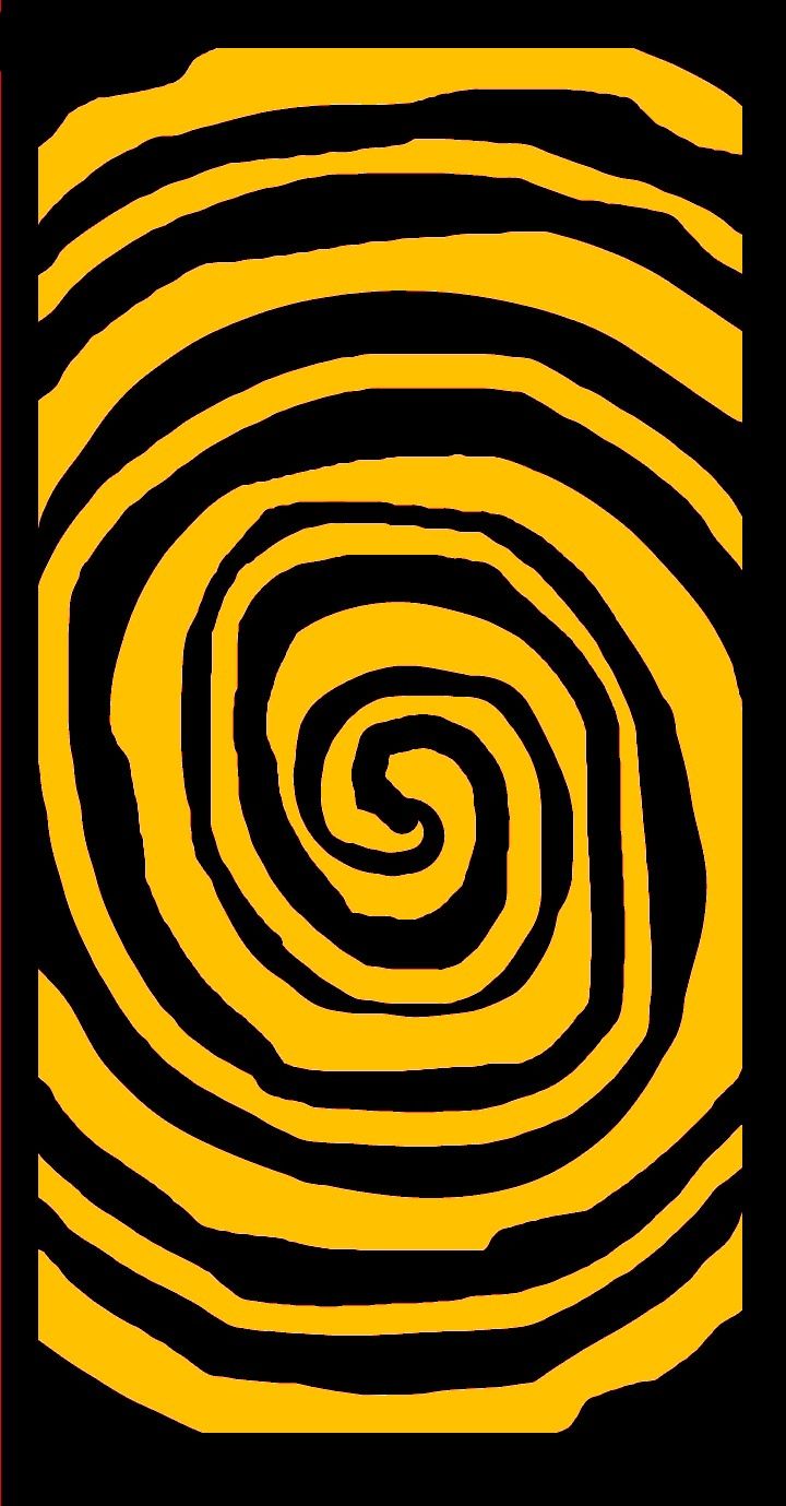 a yellow and black spiral design on a black background