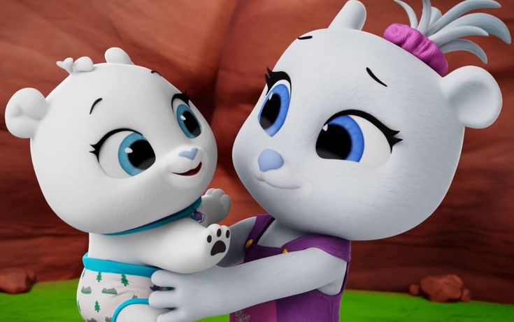 two cartoon characters are hugging each other in the animated version of care bear and friends