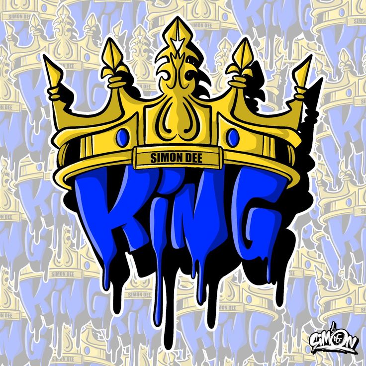 a drawing of a crown on top of a blue and yellow sign that says king