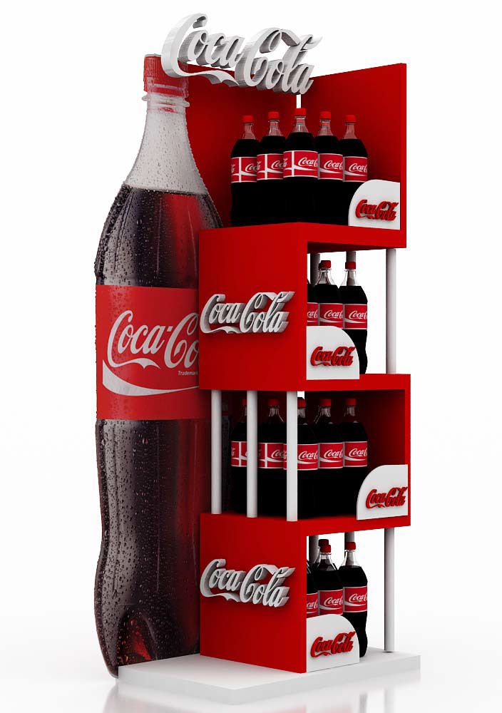 a coca - cola display case is shown with six bottles in it and one on the bottom shelf