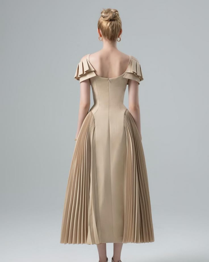 Embrace timeless grace with our exquisite new beige pleated dress. Let the elegant flow of every fold elevate your style to new heights! #trending #timeless #style #elegant #womenswear #dress #fashion Gowns Elegant, Chic Dress Classy, Spring Dresses Women, Backless Evening Dress, Elegant Party Dresses, Evening Dress Fashion, Classy Dress Outfits, Summer Party Dress, Dresses Summer