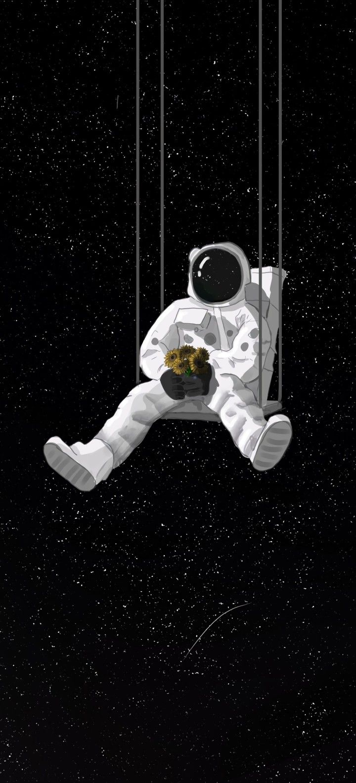 an astronaut floating in the air with food