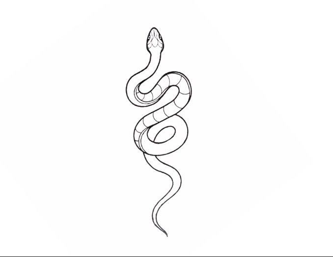 a black and white drawing of a snake