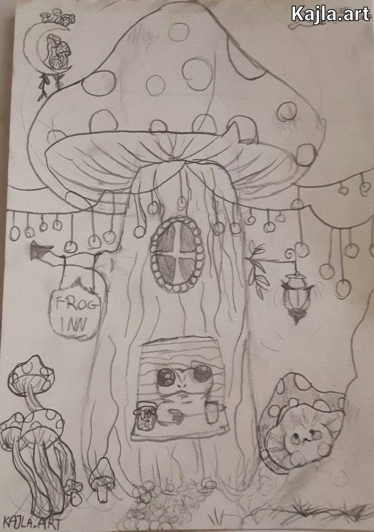 this is a drawing of a mushroom house