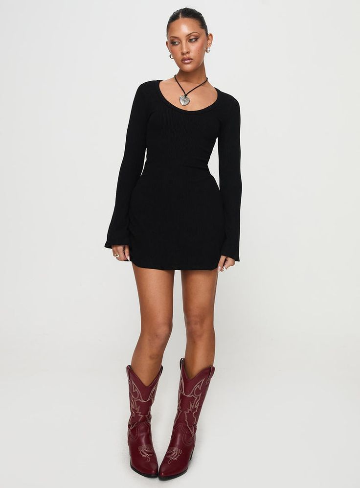 Best Interest Long Sleeve Mini Dress Black Mini Black Long Sleeve Dress, Black Long Sleeve Dress With Boots, Maxi Dress With Cardigan Fall, Fall Date Night Dress, Long Dress Boots Outfit, Black Long Sleeve Fit And Flare Mini Dress, Fall Dresses 2024, Black Winter Formal Dresses, Thanksgiving Dresses For Women