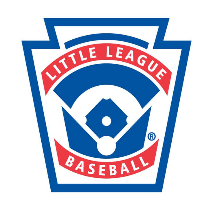 the little league baseball logo is blue and white with red lettering on it's side