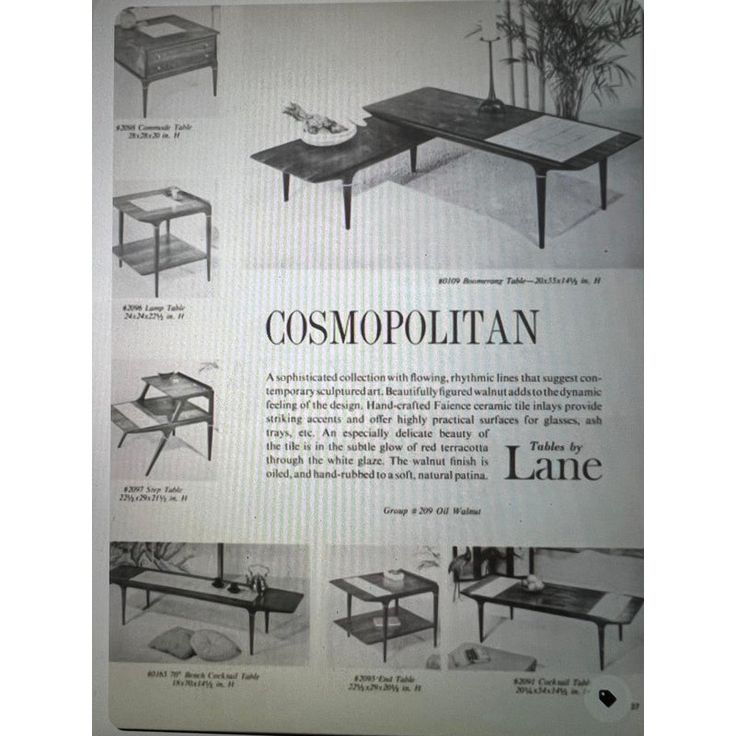 an advertisement for a coffee table with different types of tables and chairs on it's side