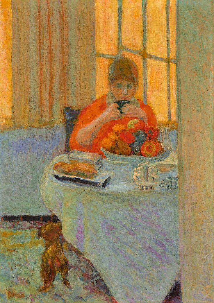 a painting of a woman sitting at a table