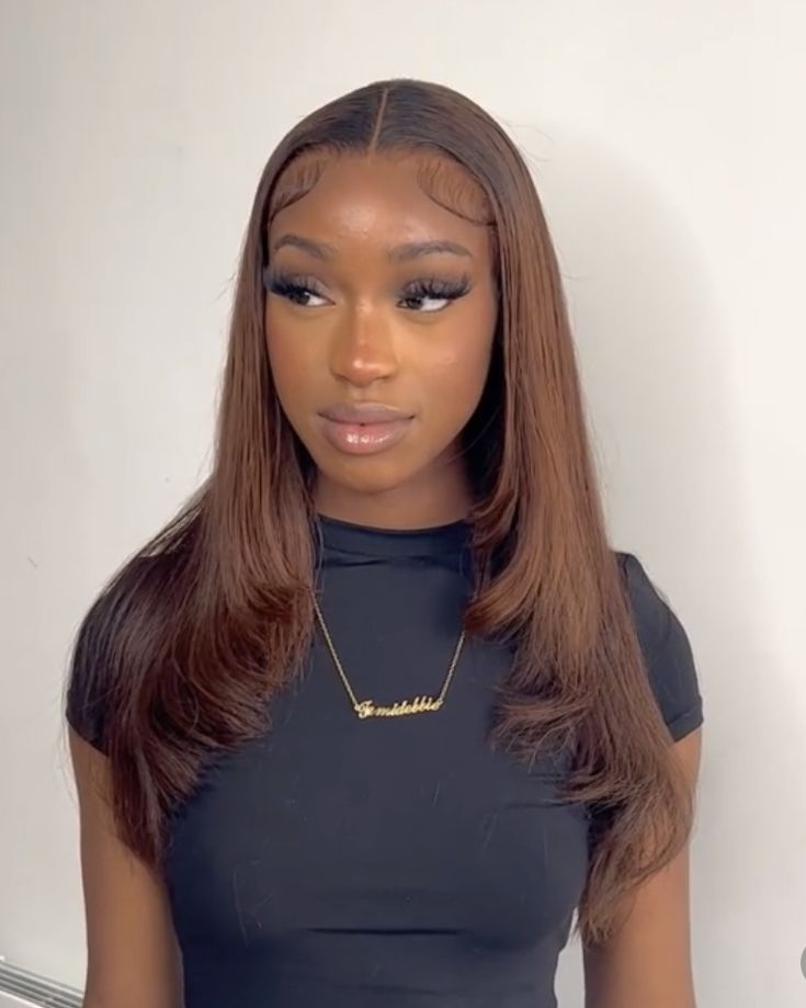 Brown Lacefront Wig, Brown Colored Hair Black Women, Layerd Wigs For Black Women, 20 Inch Layered Wig, Front Layered Long Hair, Leave Out With Layers, Closure Sew In Layers, Layers Wig Black Women, Wig With Layers Black Women