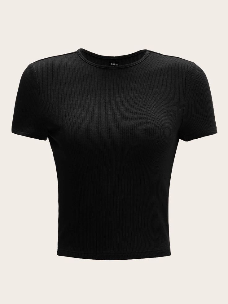 Black Tees, Plain Shirts, Basic Shirts, Knit Tees, Dream Clothes, Online Fashion, Black Tee, Workout Shirts, Black Shirt