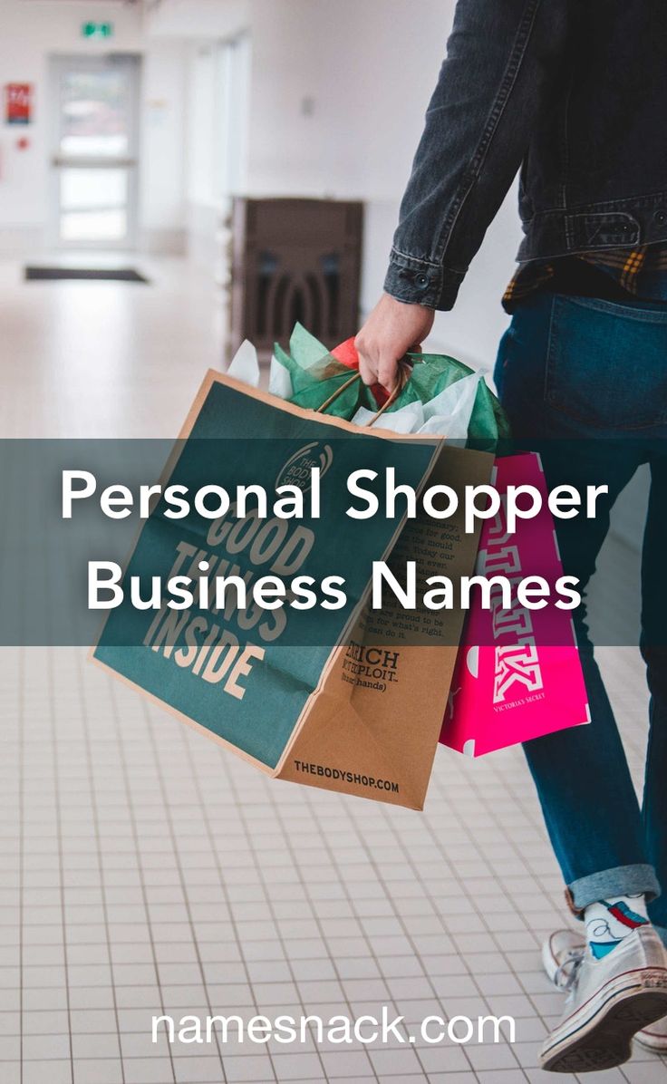 a person holding shopping bags with the words personal shopper business names