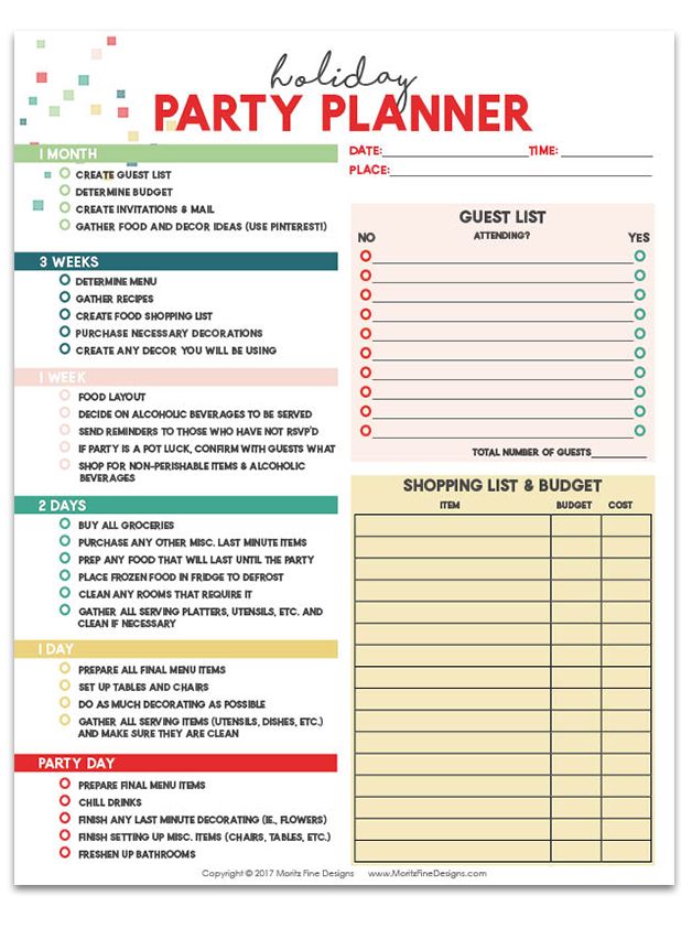 a printable party planner is shown