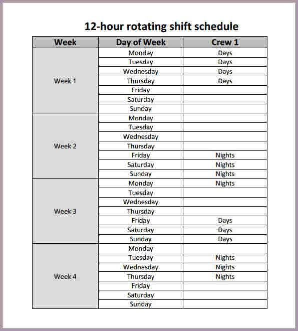 12 Hour Shift Schedule Template