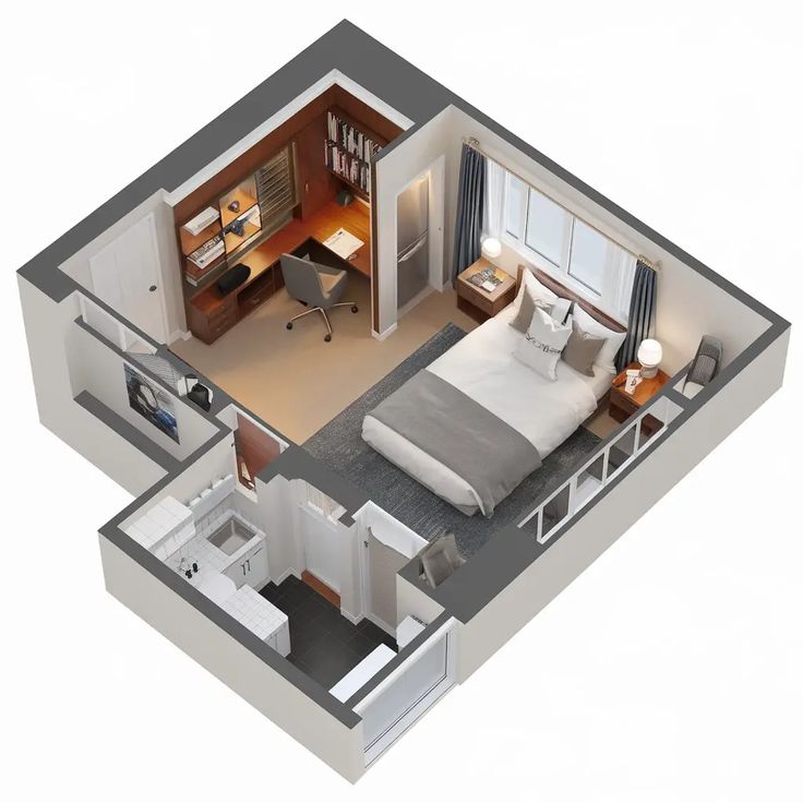 an overhead view of a two bedroom apartment