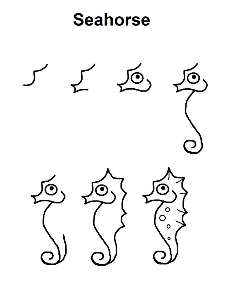 seahorses are drawn in black and white with the words seahorse on it