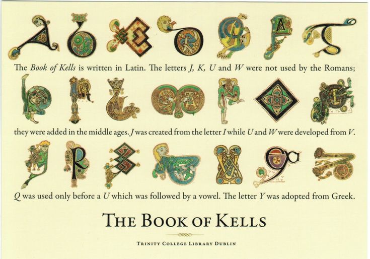 the book of kells, written in english and arabic letters are decorated with elaborate designs