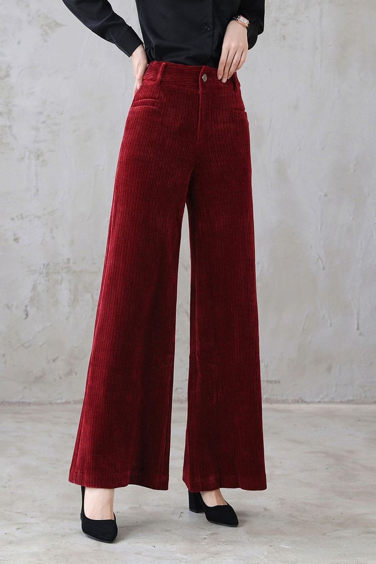 Red Corduroy Pants Wide Leg pants for women Long Pants High | Etsy High Waisted Corduroy Pants, 70s Red Outfit, Red Pants Aesthetic, Red Pant Outfit, Red Linen Pants Outfit, Red Corduroy Pants Outfit, Red Wide Leg Pants Outfit, Courdroy Pants, 70s Fashion Pants