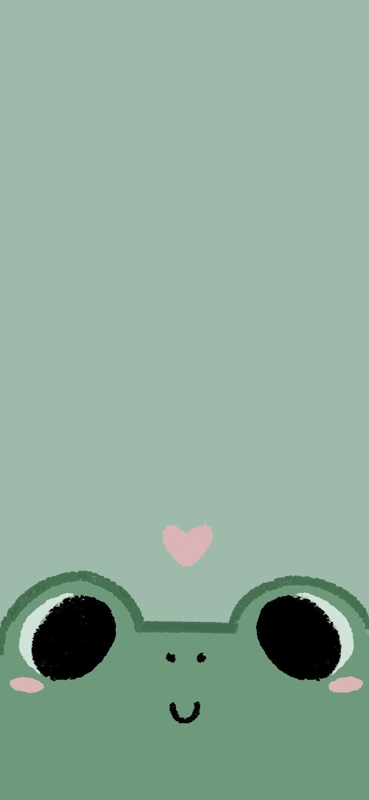 the face of a frog with heart shaped glasses on it's eyes, in front of a green background