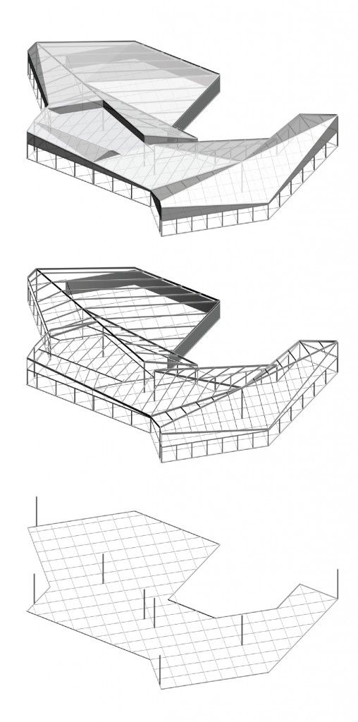 three different angles of an object with lines and shapes on it, including the bottom half of