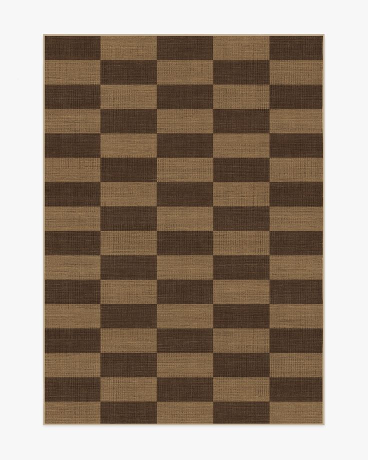 a brown and beige checkered rug on a white background