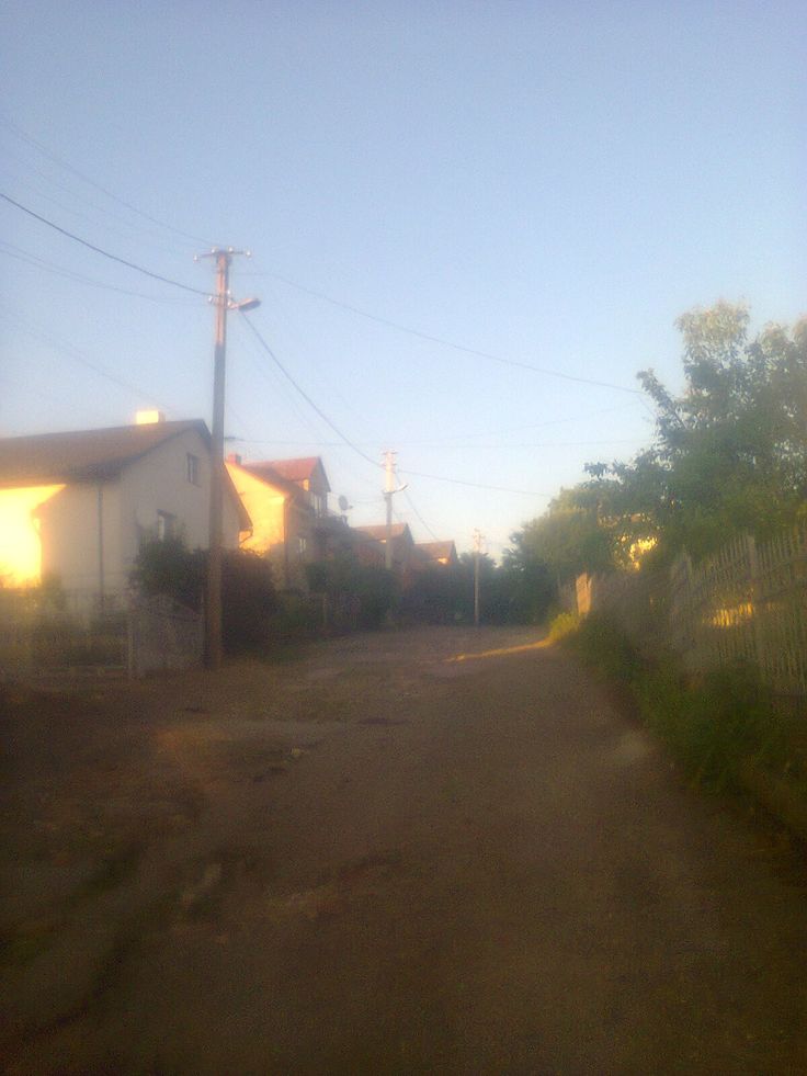 an empty road with houses in the background