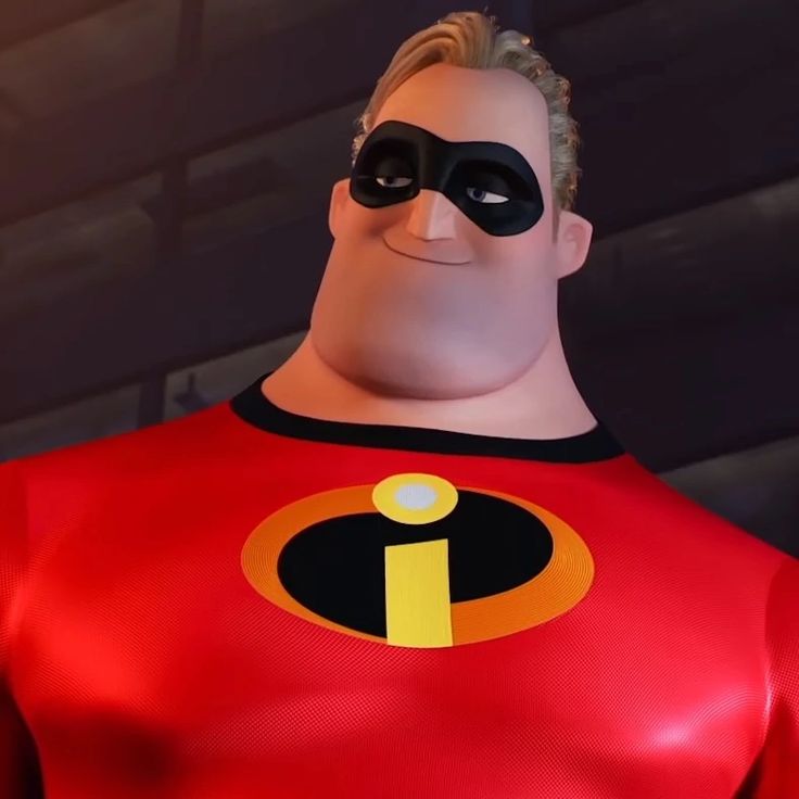 an animated man wearing a red and black costume