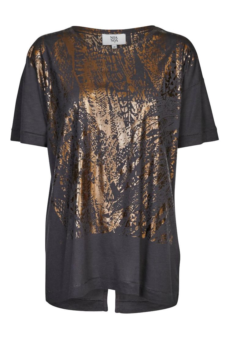 Beautiful modal/wool blend t-shirt with gold foil print detail. Fantastic with jeans.    Sizes are Australian. AUS 4 = US 1; AUS 6 = US 2; AUS 8 = US 4; AUS 10 = US 6; AUS 12 = US 8; AUS 14 = US 10; AUS 16 = US 12; AUS 18 = US 14; AUS 20 = US 16   Foil Print T-Shirt by Noa Noa. Clothing - Tops - Tees & Tanks Australia Gold Foil Print, Women's Wardrobe, Foil Print, Chic Woman, Emboss, Gold Foil, Print T Shirt, Wool Blend, Foil