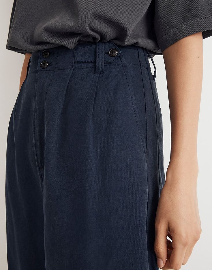 The Harlow Wide-Leg Pant Casual Chic, Cool Picks, Deep Indigo, Pants Details, Shaved Head, Madewell Denim, Straight Leg Pants, Leg Pants, Linen Blend