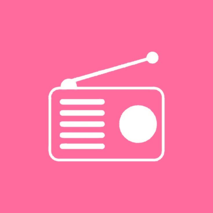 the radio icon is white on a pink background