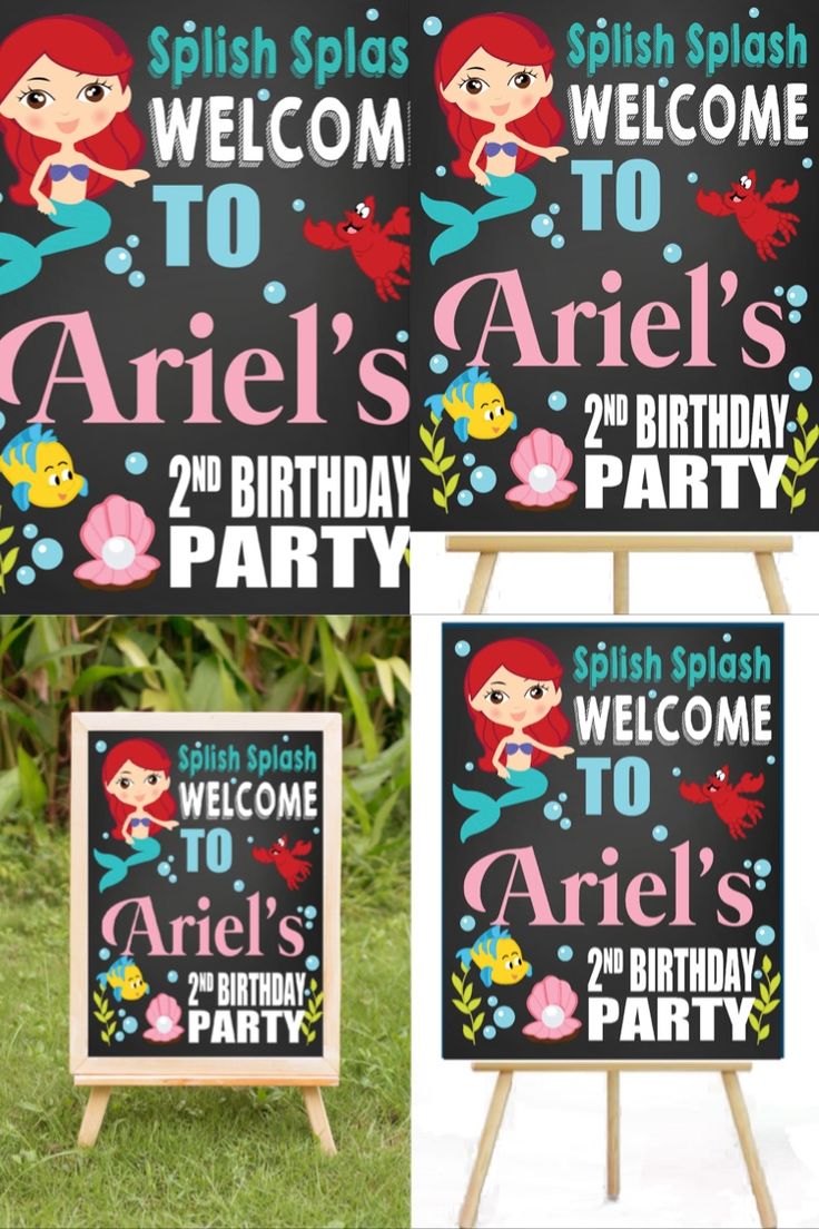 ariel the mermaid birthday party sign and welcome sign