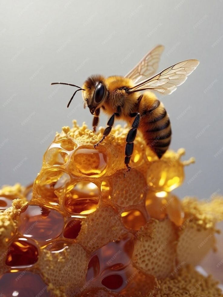 a bee sitting on top of some honey