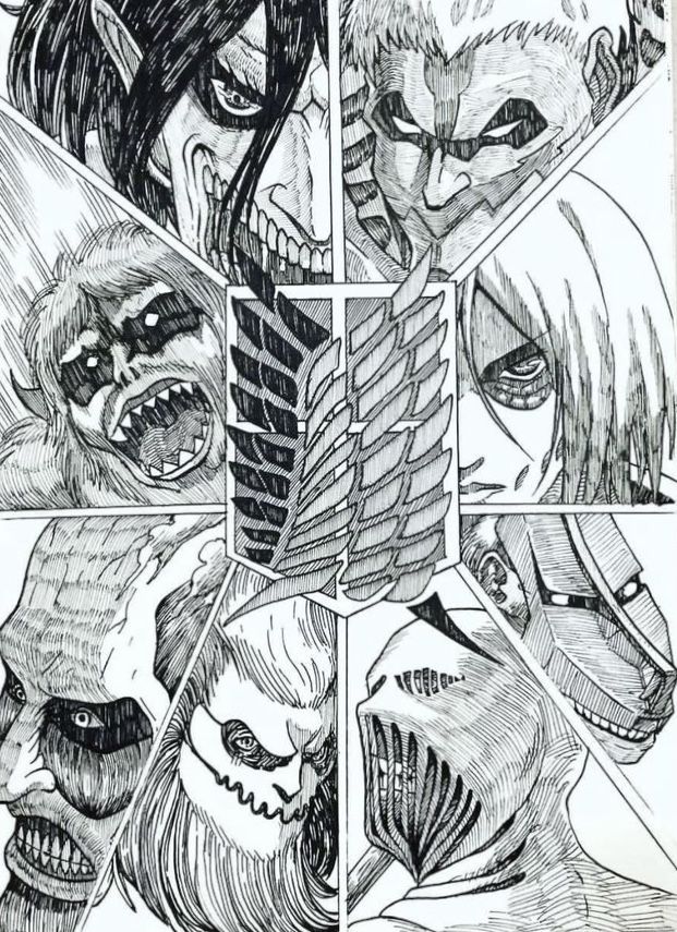 an image of some anime characters with their faces drawn in pencil and ink on paper