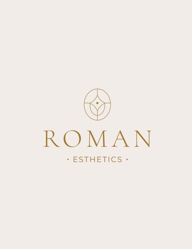 the logo for roman esthetics, which is designed to be gold and white