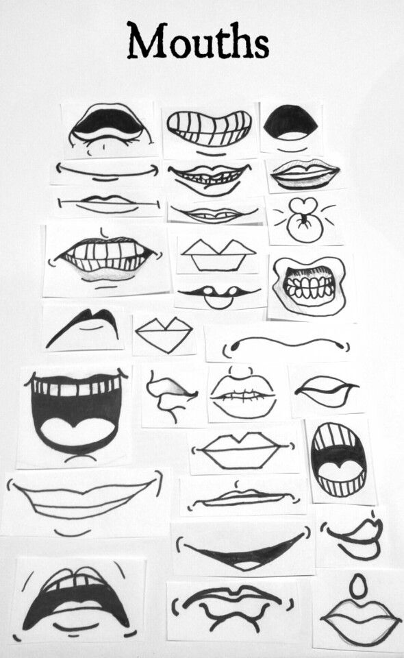 an image of mouths drawn on paper with the words mouth shapes in black and white