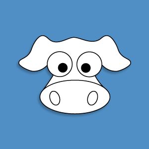 a white cow with big eyes on a blue background